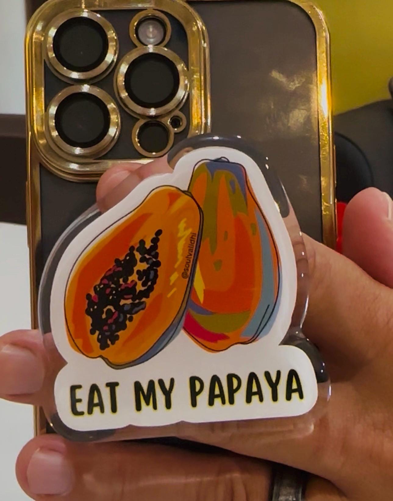 Eat My Papaya cell phone grip