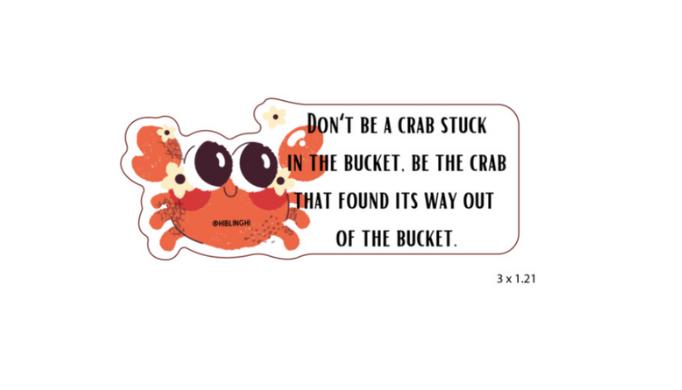 Crab in a bucket die cut vinyl sticker, Hawaii stickers