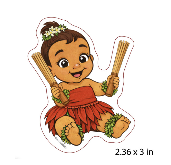 Kini Baby Vinyl Sticker Hula Baby with Pūʻili Sticks
