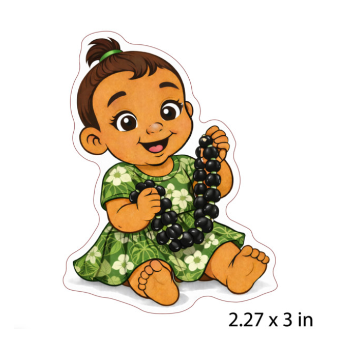 Kini Baby Vinyl Sticker Kukui Baby with Kukui Nut Lei