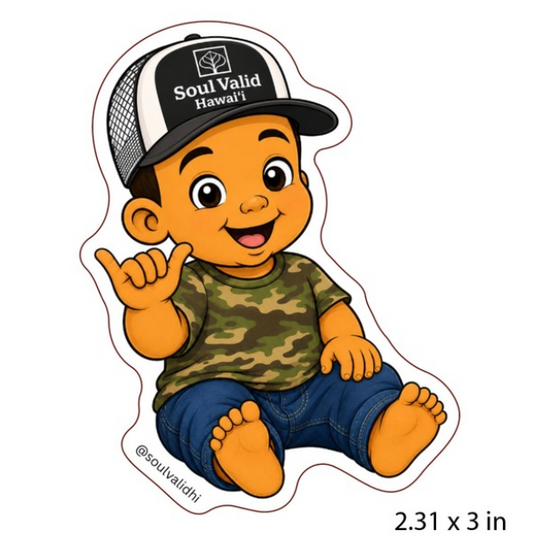 Kini Baby Vinyl Sticker Camo Baby Throwing Shaka with Soul Valid Hawaiʻi Hat